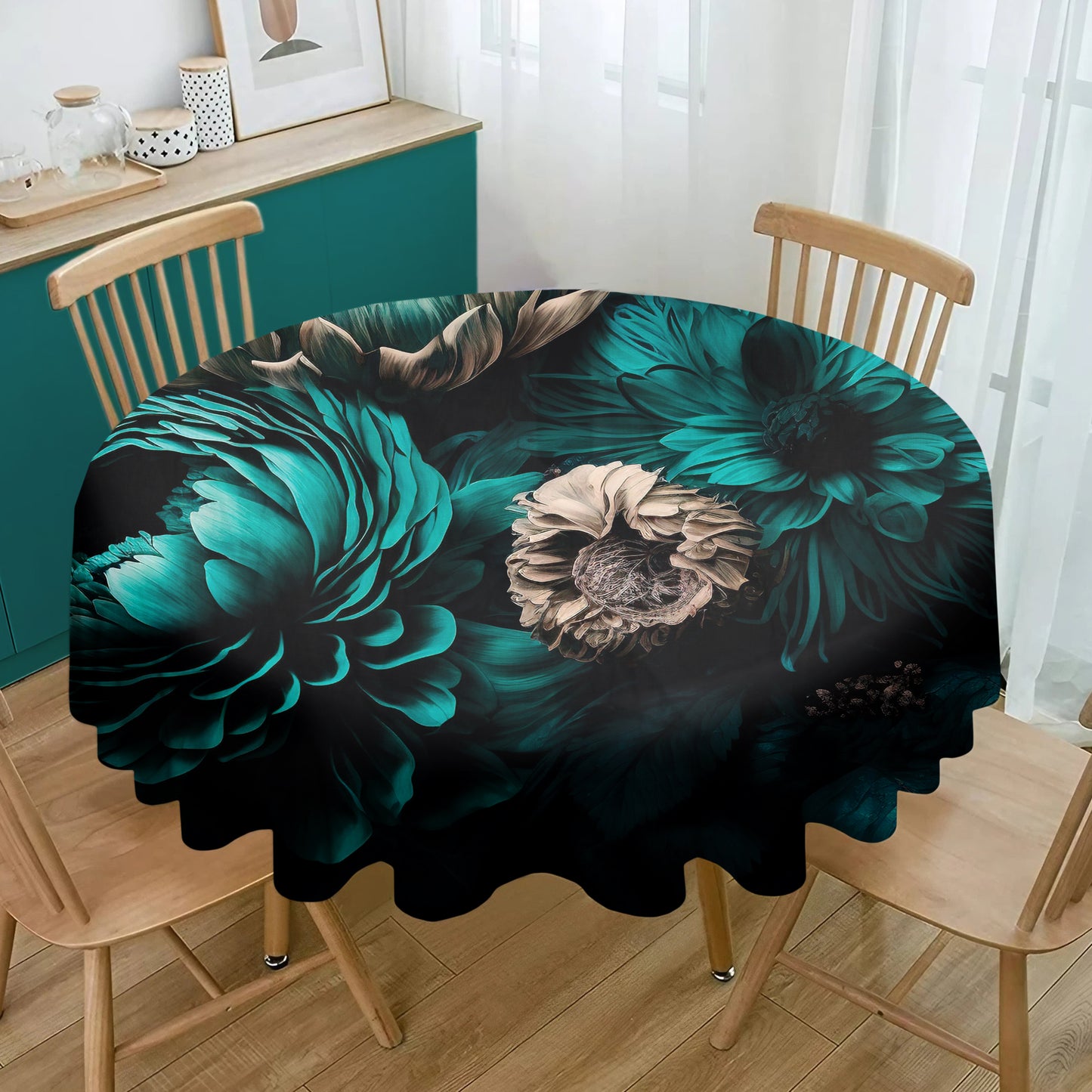 Beautiful Teal Round Tablecloth