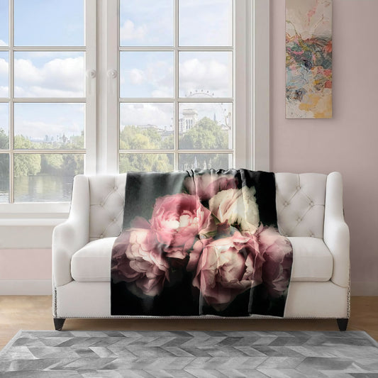 Beautiful Pink Peonies Light Weight Fleece Blanket