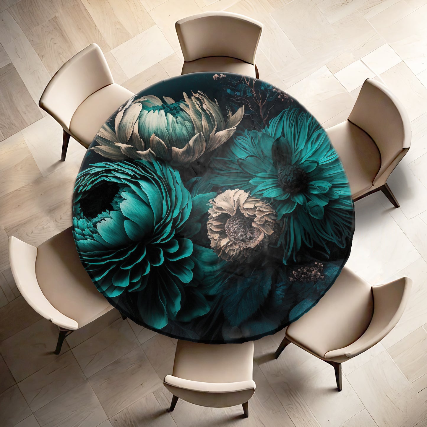 Beautiful Teal Round Tablecloth