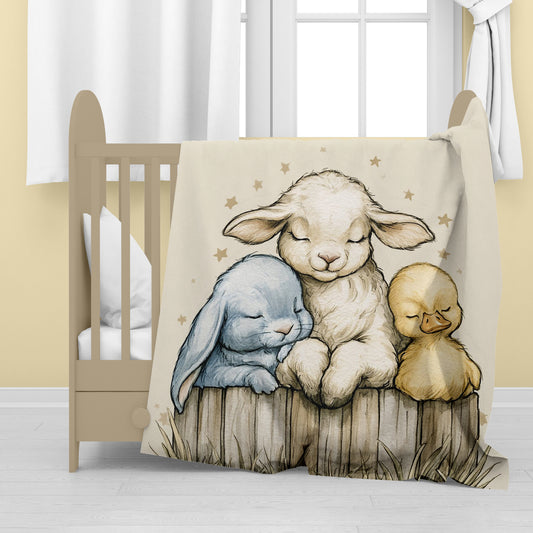 Bedtime Sleepy Farm Animals Baby Fleece Blanket by Wikus Schalkwyk