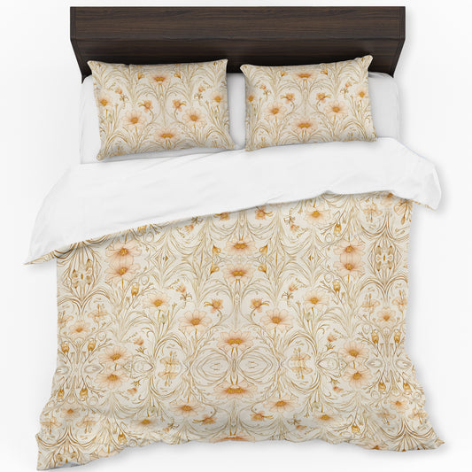 Beige Lily Blossom Duvet Cover Set