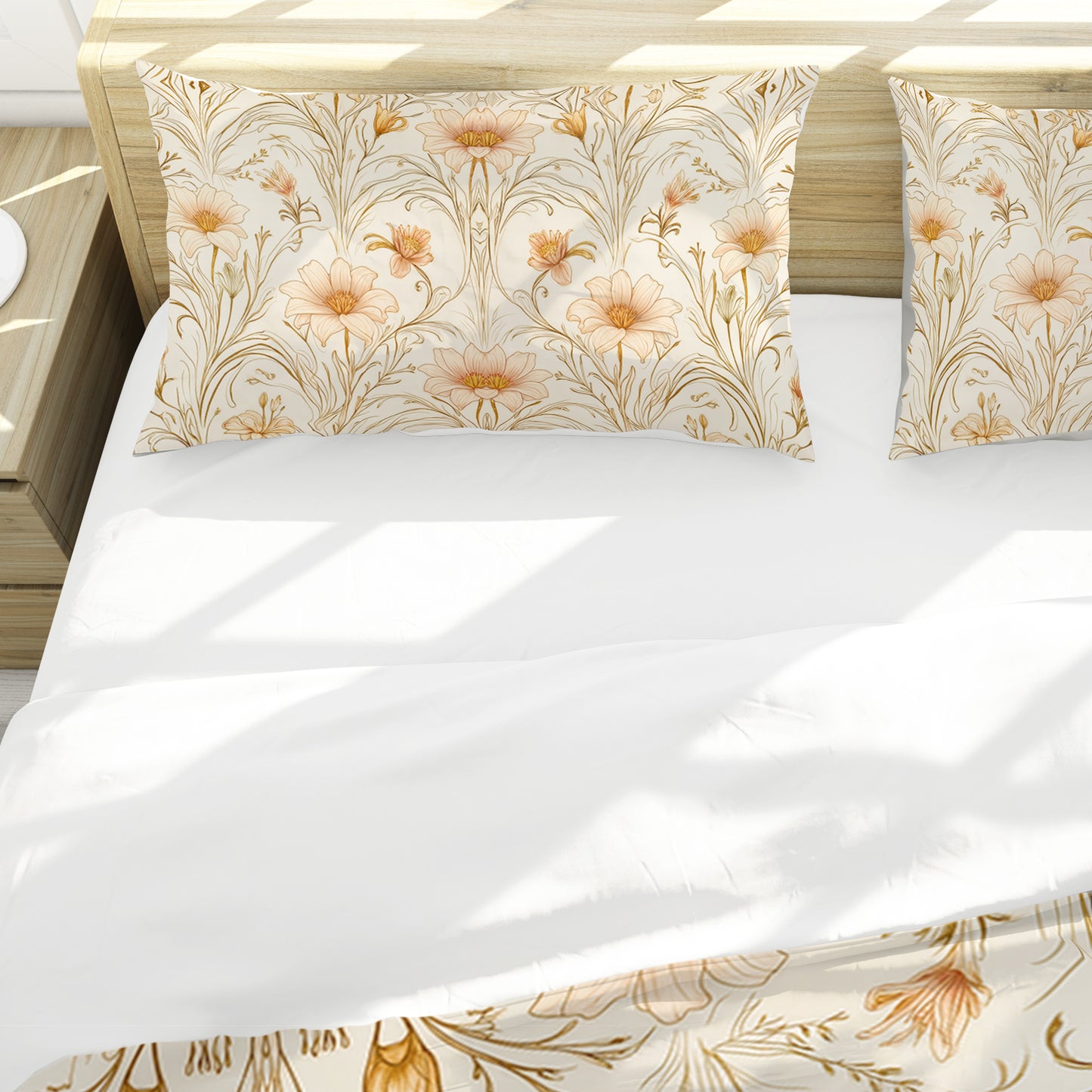 Beige Lily Blossom Duvet Cover Set