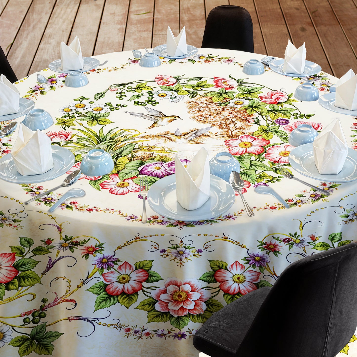 Beige with Forget Me Nots 2,3m Round Tablecloth