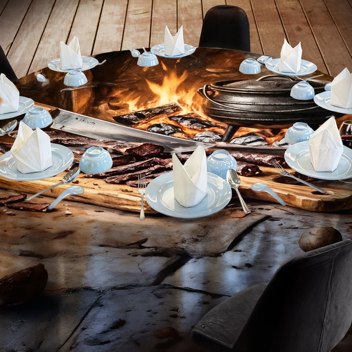 Biltong Potjie Kos 2,3m Round Tablecloth