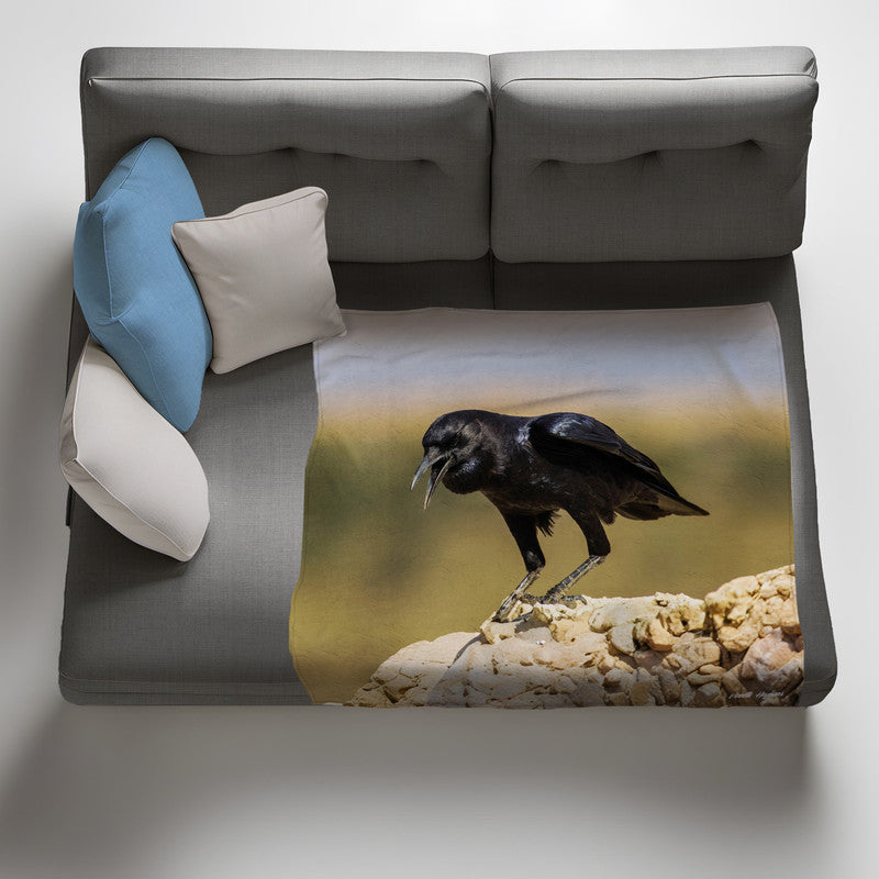 Black Crow Light Weight Fleece Blanket by Annette Heymans
