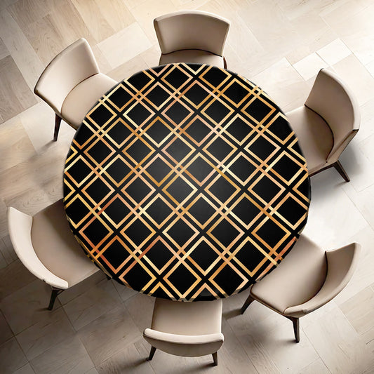 Black Diamond Pattern Round Tablecloth