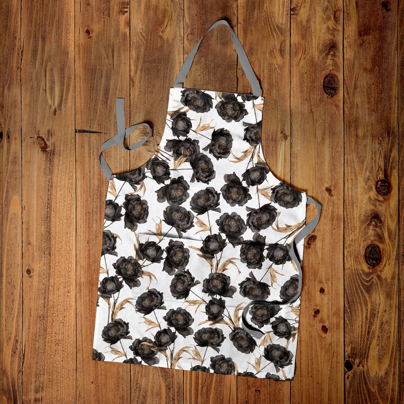 Black Floral Medium Length Apron By Mark Van Vuuren