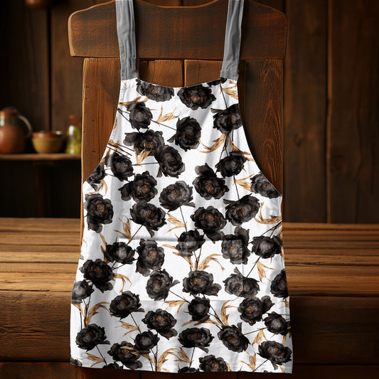 Black Floral Medium Length Apron By Mark Van Vuuren