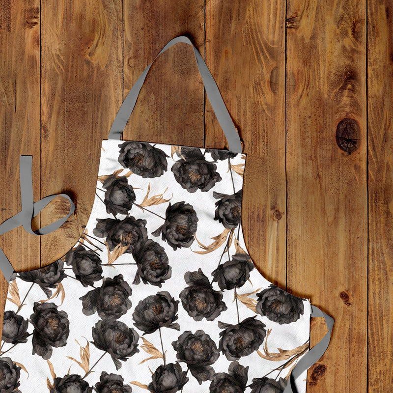 Black Floral Medium Length Apron By Mark Van Vuuren