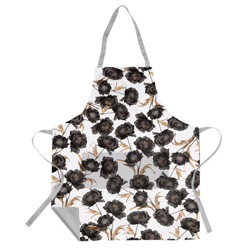 Black Floral Medium Length Apron By Mark Van Vuuren