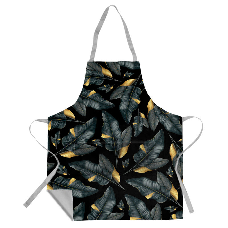 Black and Gold Leaf Pattern Medium Length Apron By Mark Van Vuuren