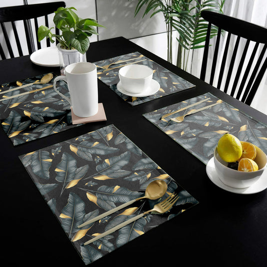 Black Gold Leaf Pattern Placemats By Mark Van Vuuren