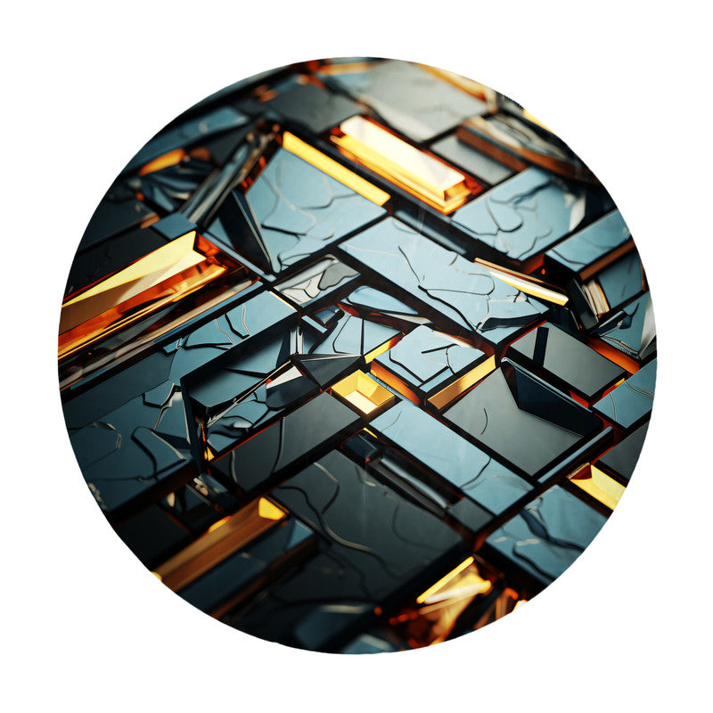 Black and Gold 3D Tile Round Tablecloth