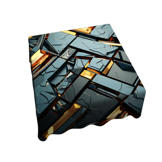 Black and Gold 3D Tiles Square Tablecloth