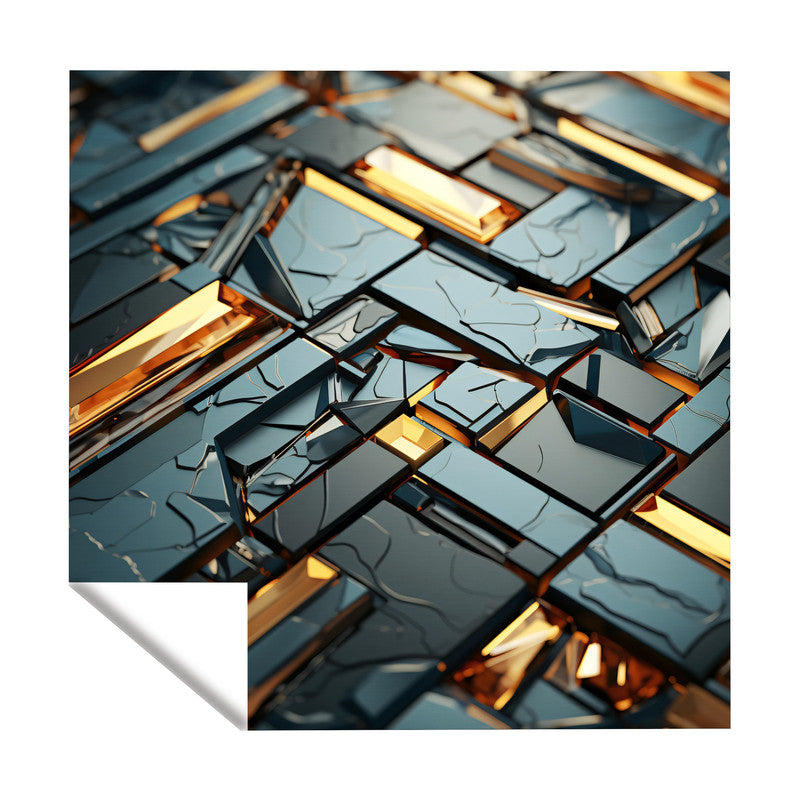 Black and Gold 3D Tiles Square Tablecloth