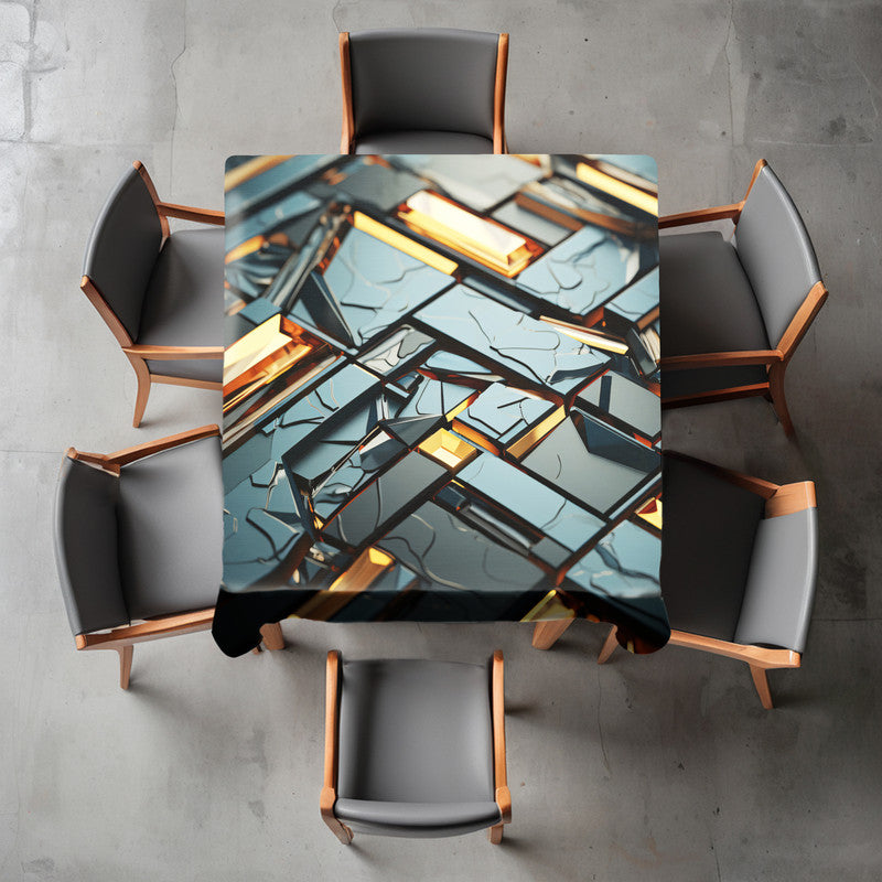 Black and Gold 3D Tiles Square Tablecloth