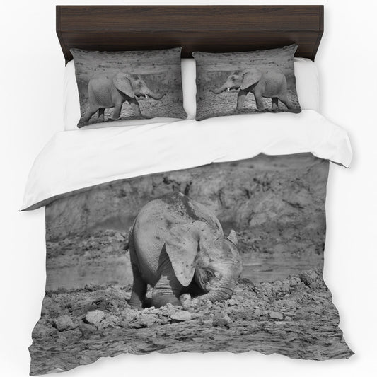 Black and White Baby Ellie in Mud Duvet Cover Set by Annette Heymans