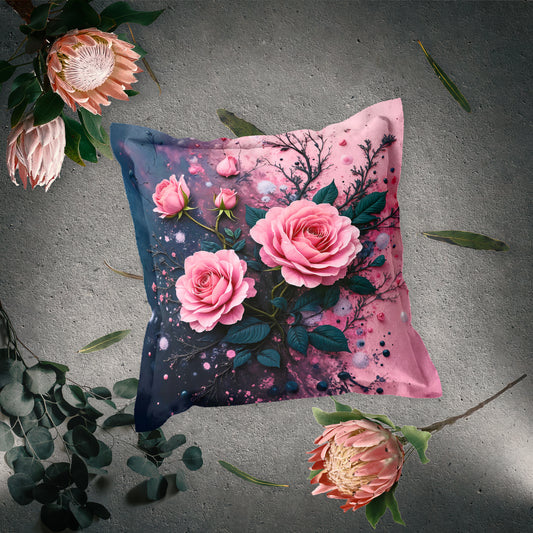 Black And Pink Abstract Rose Exclusive Range Cushions