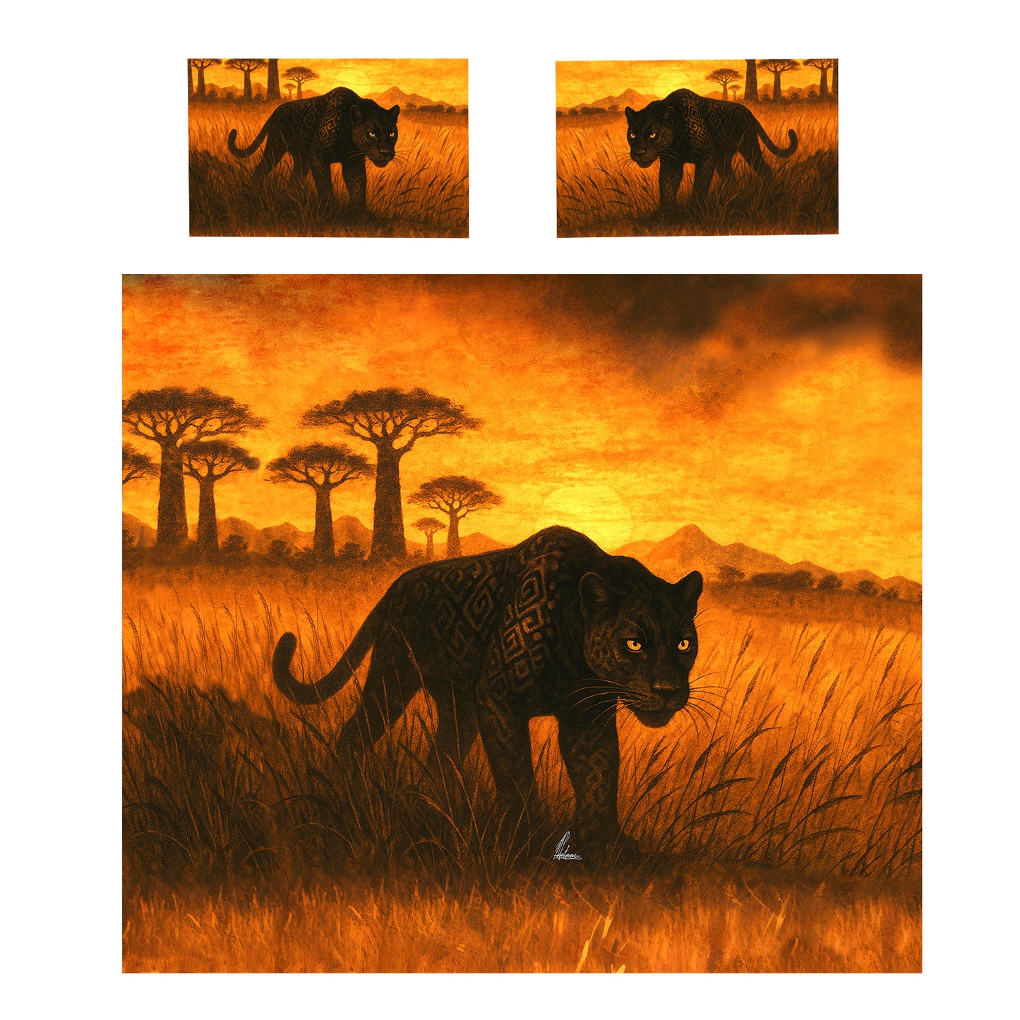 Black Panther At Sunset Duvet Cover Set by Nathan Pieterse