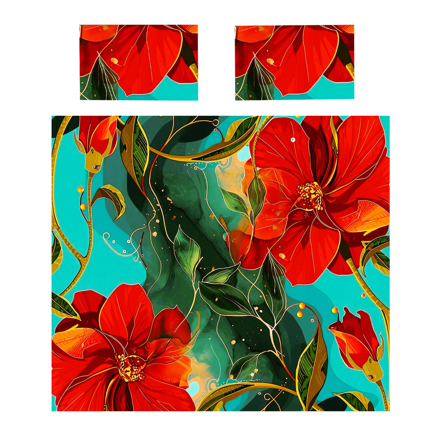 Blazing Red Blossoms Duvet Cover Set