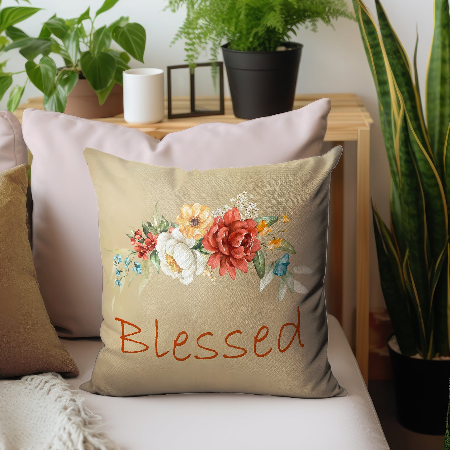 Blessed Floral On Beige Luxury Scatter by Mark van Vuuren
