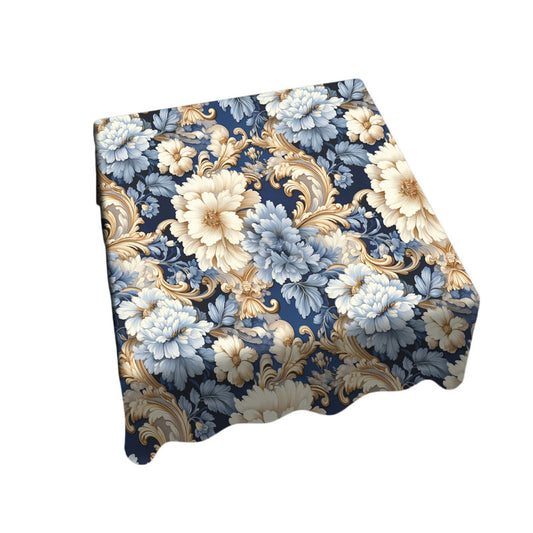 Blue And Beige Floral Square Tablecloth