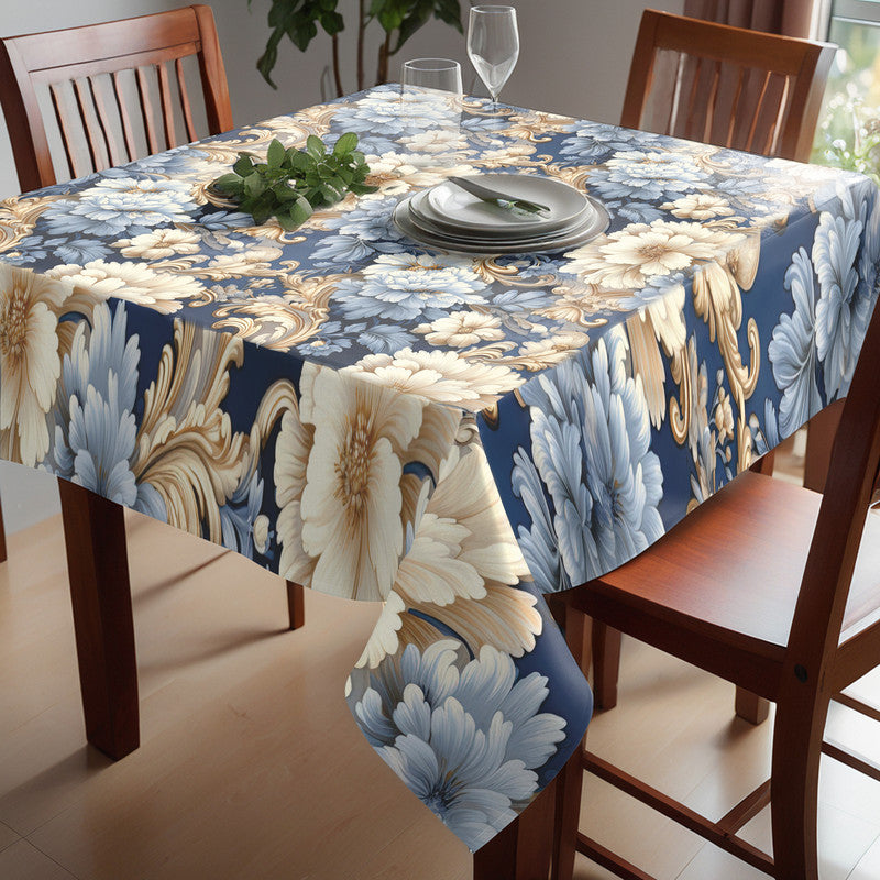 Blue And Beige Floral Square Tablecloth