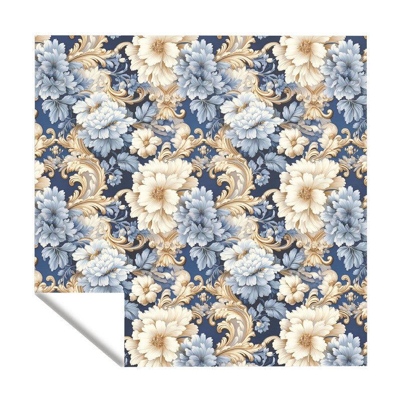 Blue And Beige Floral Square Tablecloth