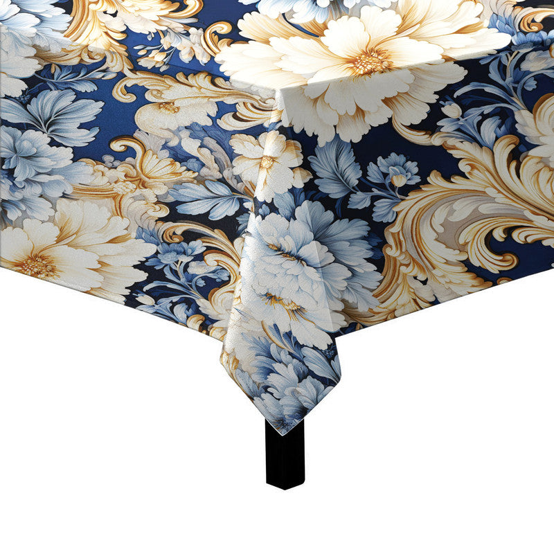 Blue And Beige Floral Square Tablecloth
