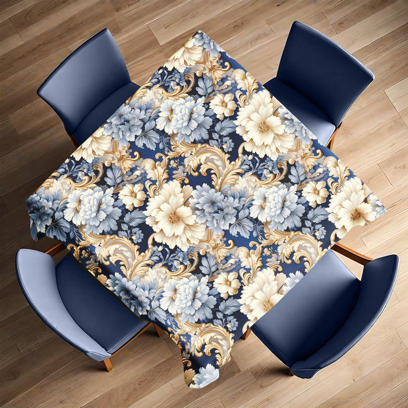 Blue And Beige Floral Square Tablecloth