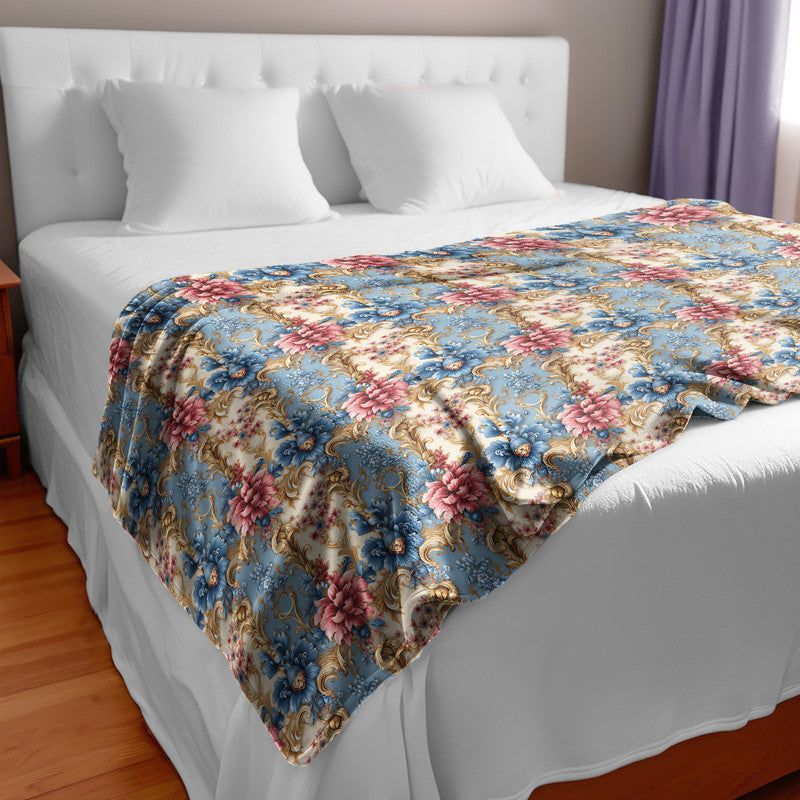 Blue And Cream Light Bed Throw