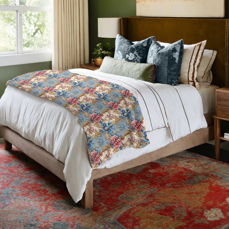 Blue And Cream Light Bed Throw