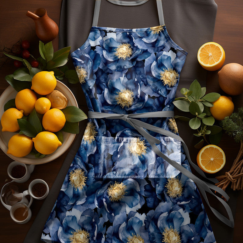 Blue Blossoms Medium Length Apron By Mark Van Vuuren