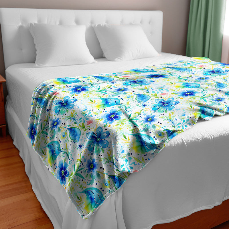 Blue Blossoms Light Bed Throw