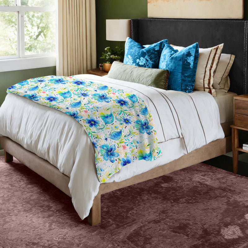Blue Blossoms Light Bed Throw