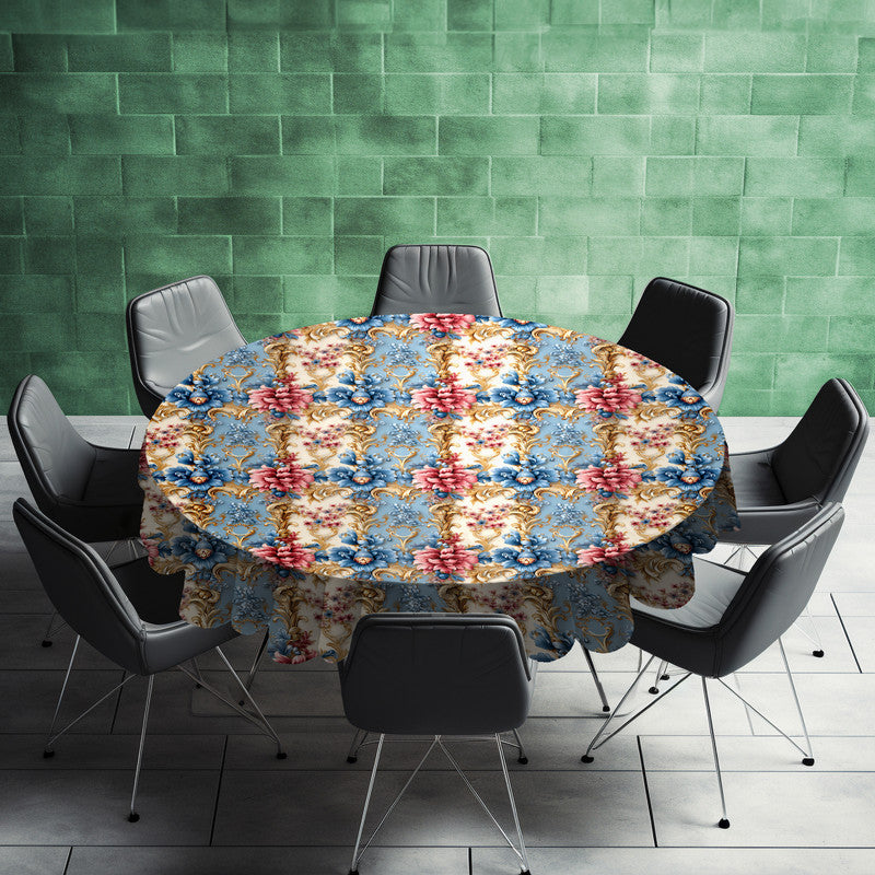 Blue Cream Pink Round Tablecloth