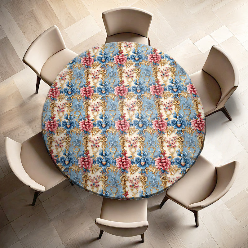 Blue Cream Pink Round Tablecloth