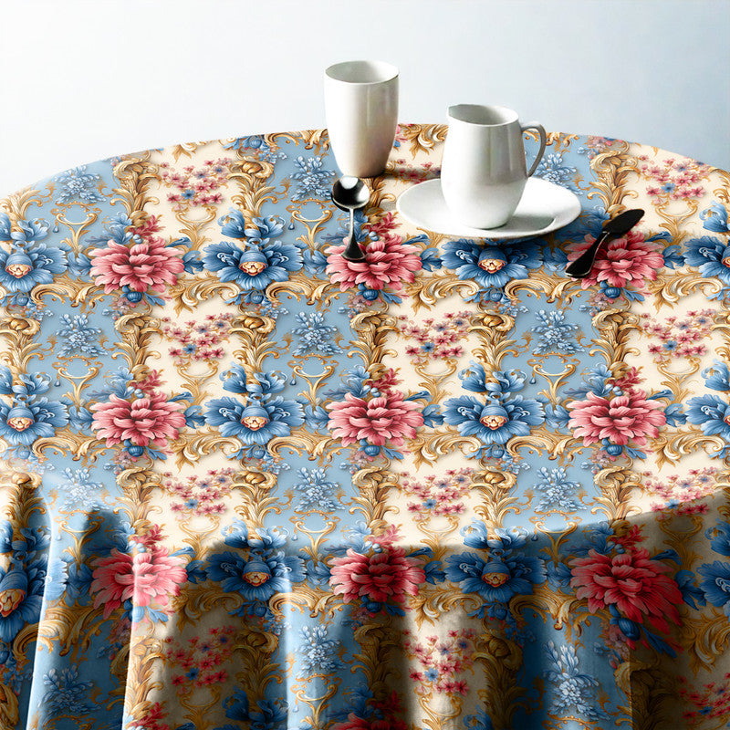 Blue Cream Pink Round Tablecloth
