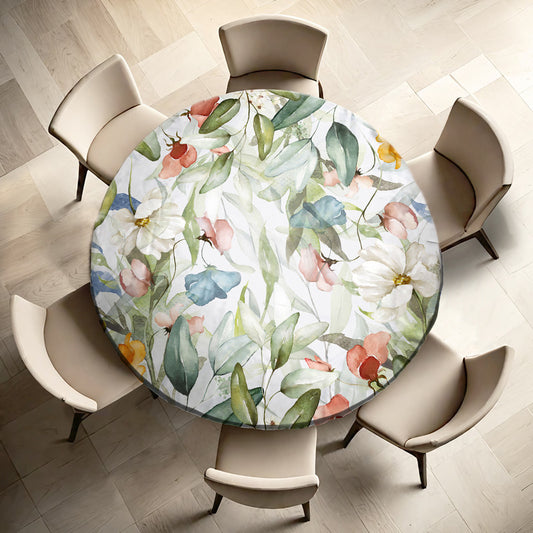 Blue Green Flower Vines Round Tablecloth by Mark van Vuuren