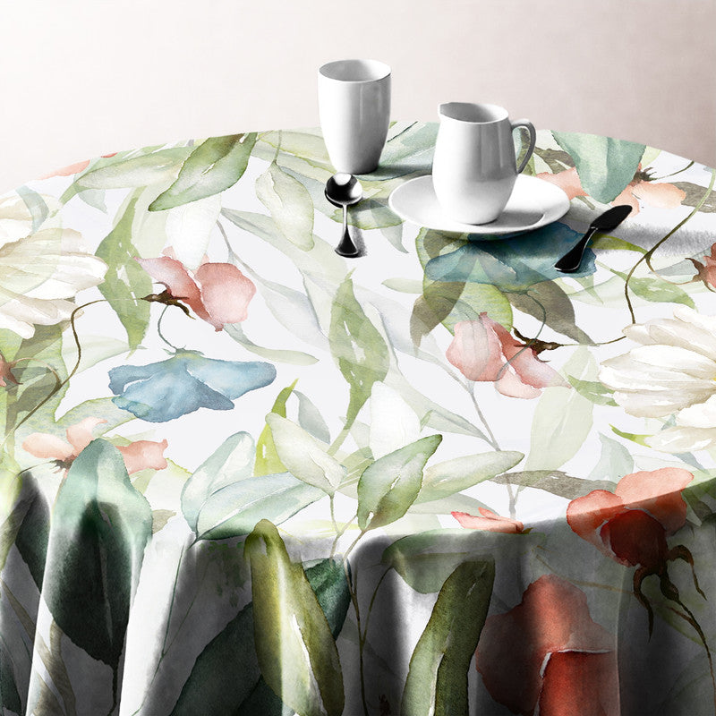 Blue Green Flower Vines Round Tablecloth by Mark van Vuuren