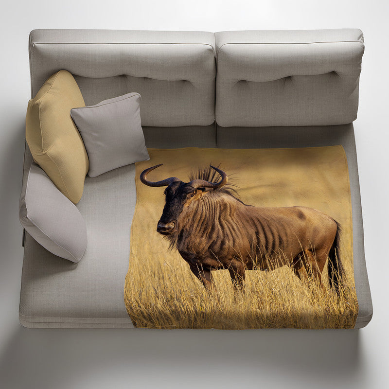 Blue Wildebeest Golden Hou Light Weigt Fleece Blanket By Fanie Heymans