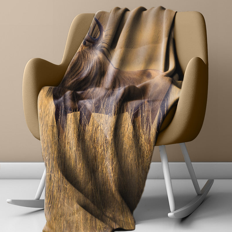 Blue Wildebeest Golden Hou Light Weigt Fleece Blanket By Fanie Heymans