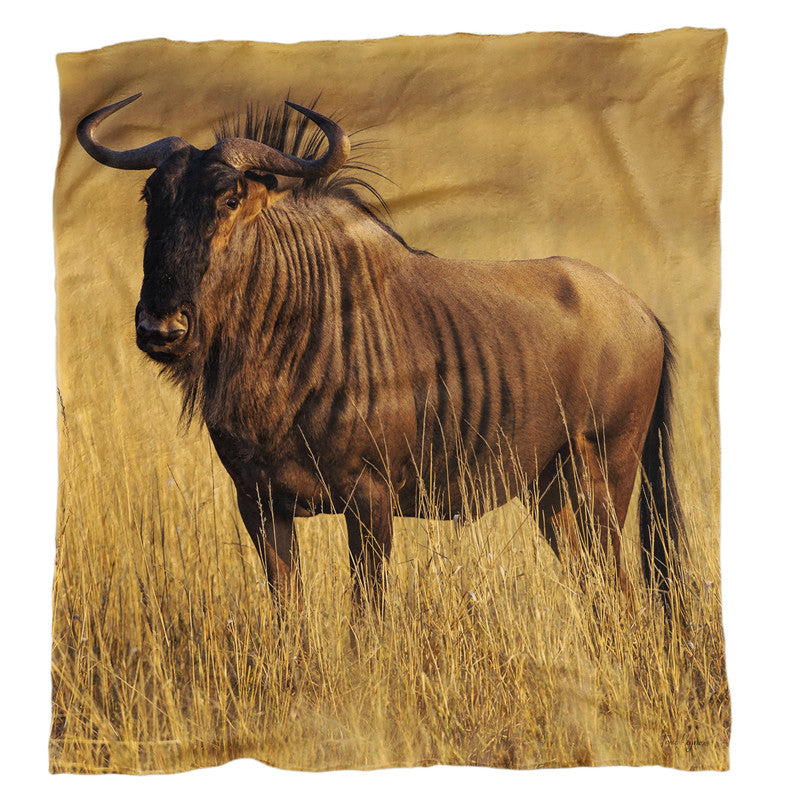 Blue Wildebeest Golden Hou Light Weigt Fleece Blanket By Fanie Heymans