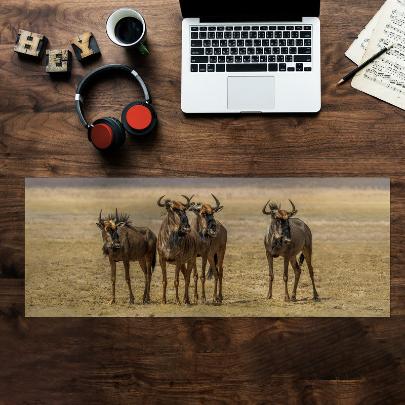 Blue Wildebeest Herd Desk Pad by Fanie Heymans