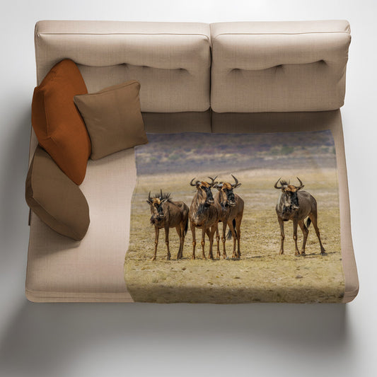 Blue Wildebeest Herd Light Weight Fleece Blanket by Fanie Heymans