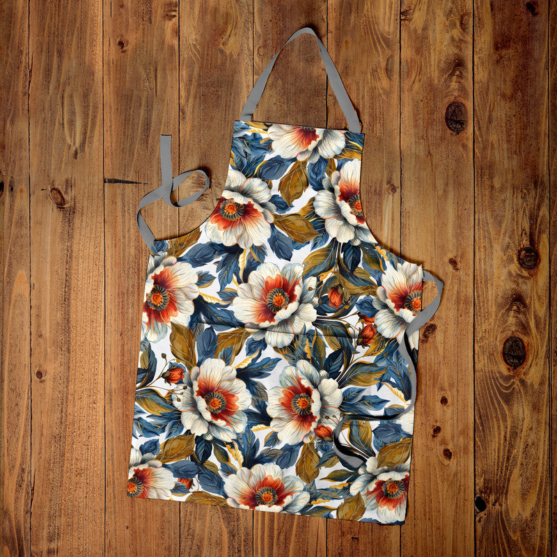 Blue and Orange Floral Apron By Mark Van Vuuren