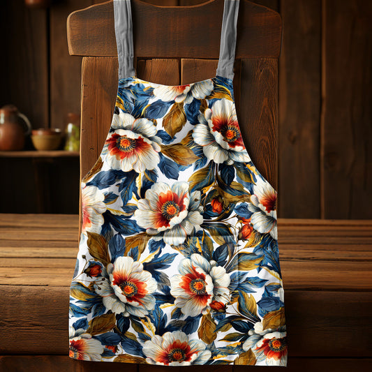 Blue and Orange Floral Medium Length Apron By Mark Van Vuuren
