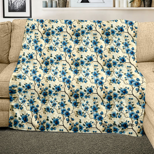 Blue Blossoms Light Weight Fleece Blanket by Wikus Schalkwyk