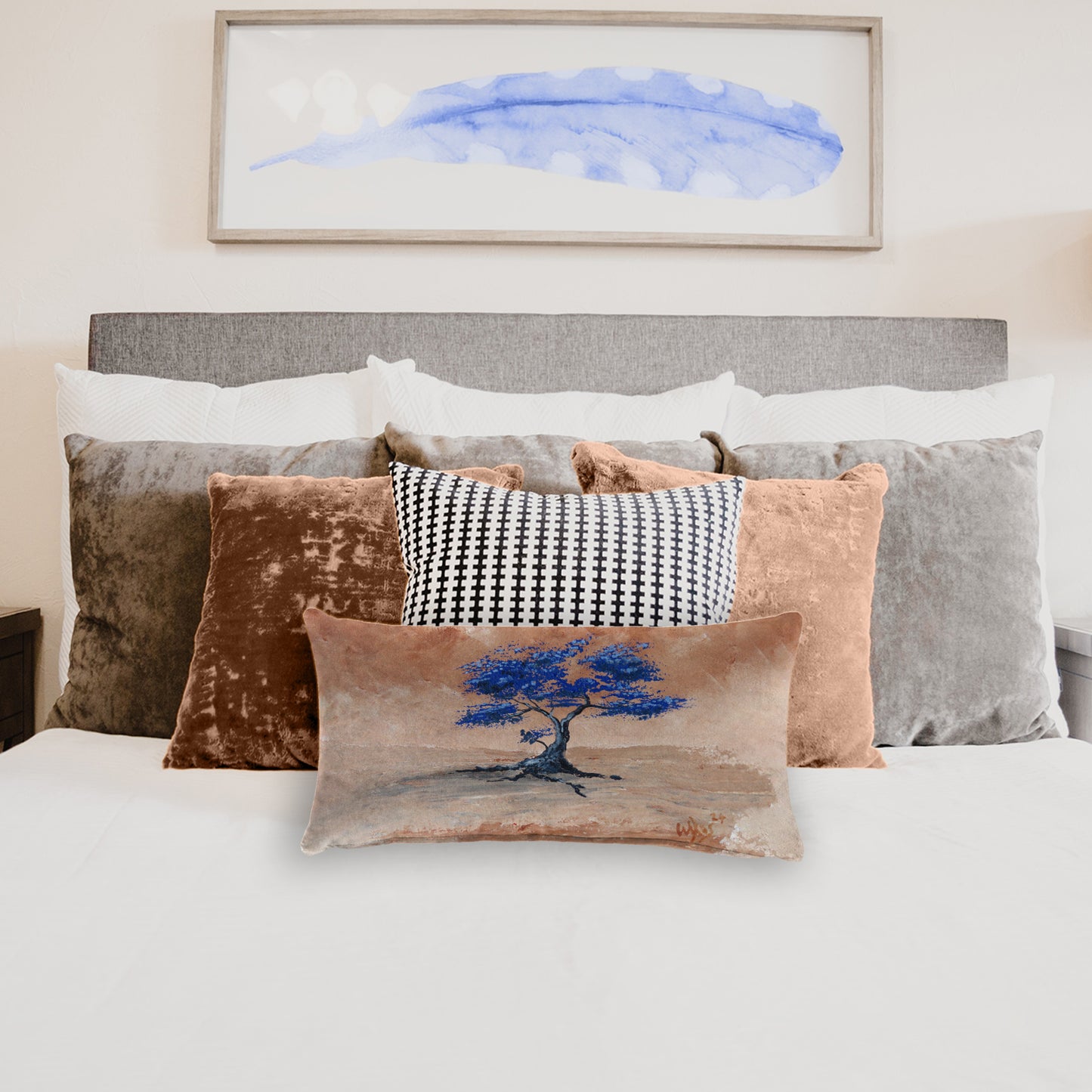 Blue Blossom Tree By Wikus Hattingh Oblong Luxury Scatter