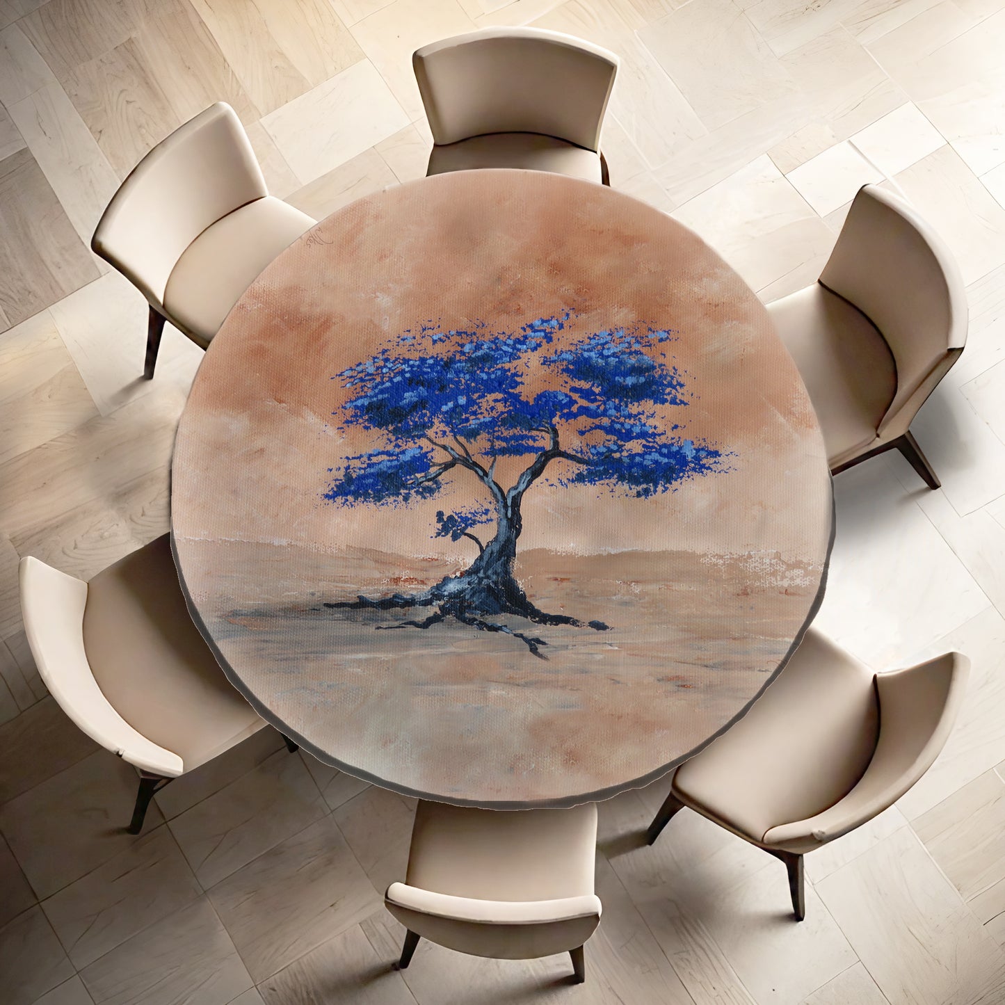 Blue Blossom Tree Round Tablecloth By Wikus Hattingh